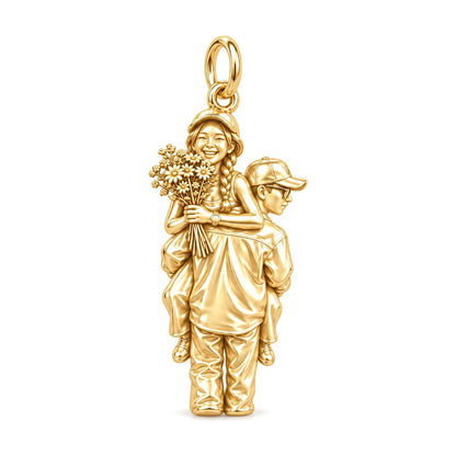 Flower Piggyback Ride Charm Bracelet – Personalized Couple Gift – 18K gold charm, front view