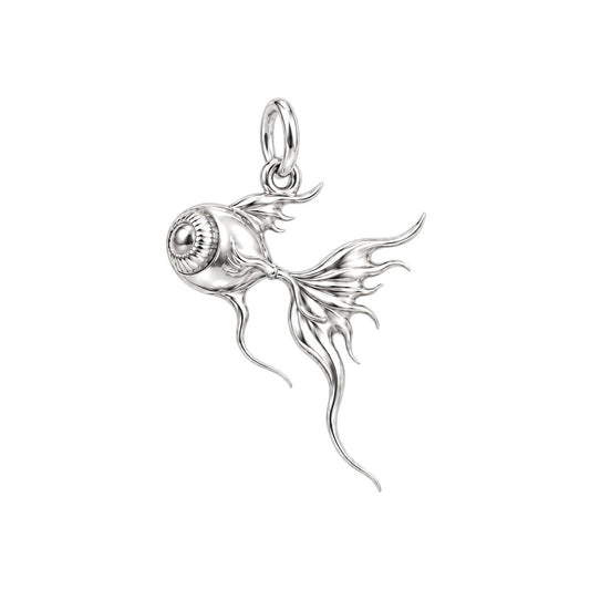 Flowing Goldfish Eye Charm Bracelet – Personalized Gift – silver charm, front view