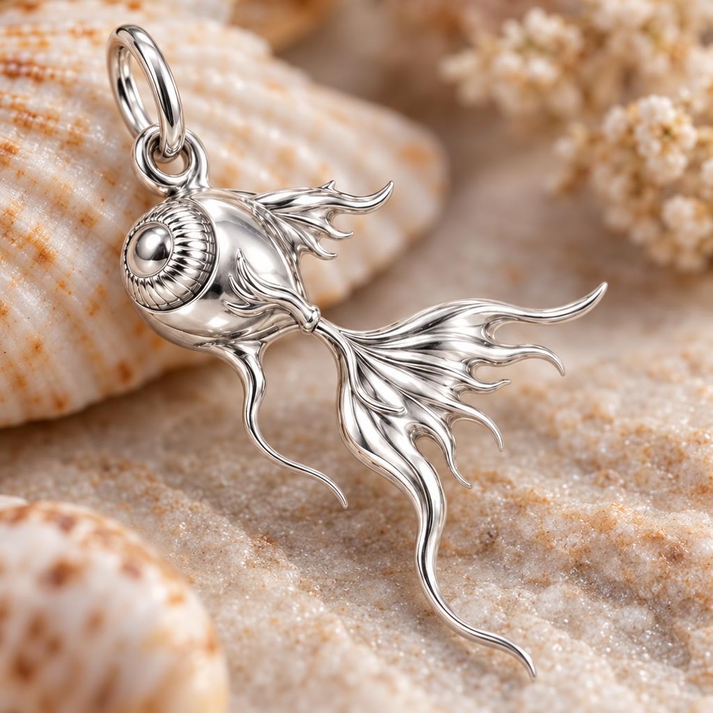 Flowing Goldfish Eye Charm Bracelet – Personalized Gift – macro detail of the charm