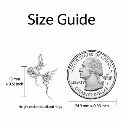 Flowing Goldfish Eye Charm Bracelet – Personalized Gift – size guide, 13 mm charm next to a quarter