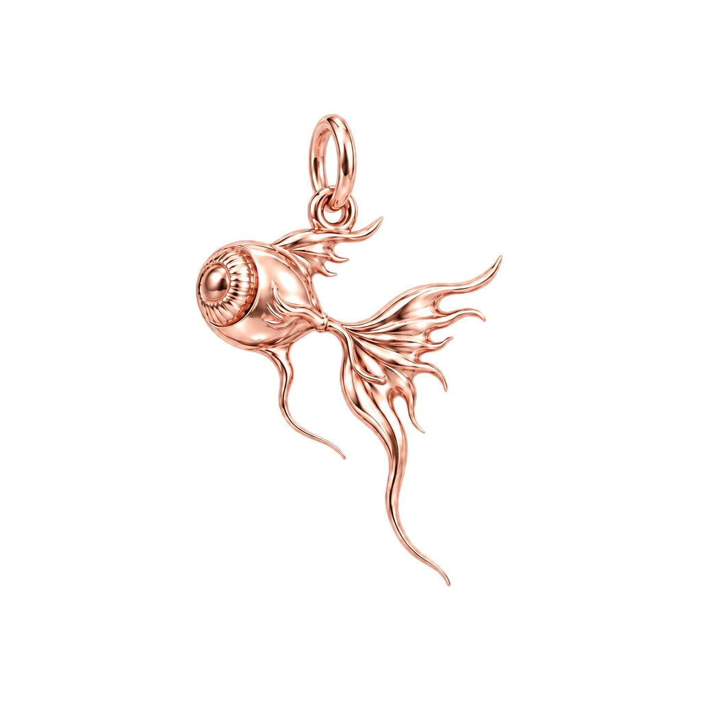 Flowing Goldfish Eye Charm Bracelet – Personalized Gift – rose gold charm, front view