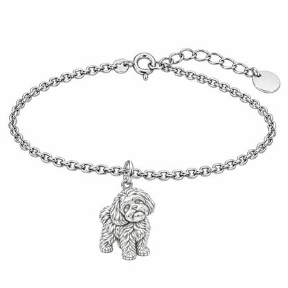 Fluffy Maltipoo Pup Charm Bracelet Set – silver, front view