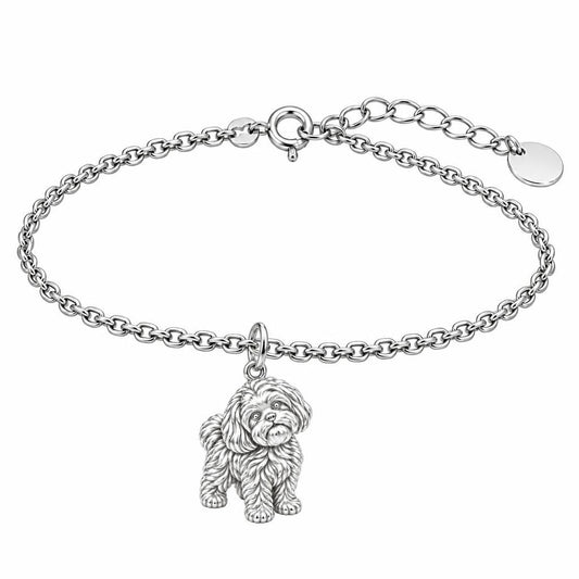 Fluffy Maltipoo Pup Charm Bracelet Set – silver, front view