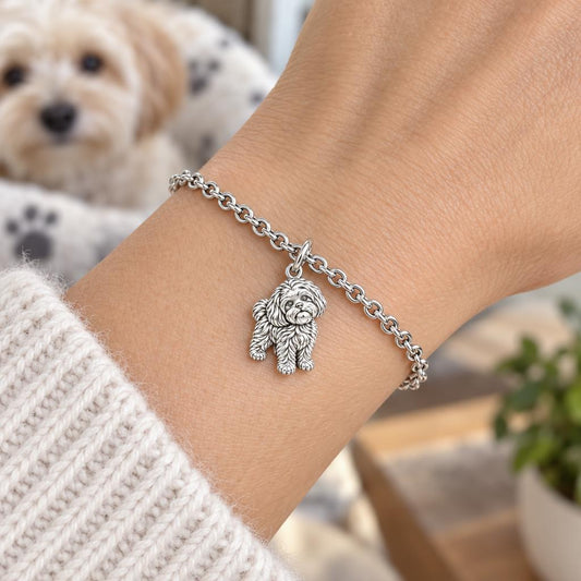 Fluffy Maltipoo Pup Charm Bracelet Set – worn / in use