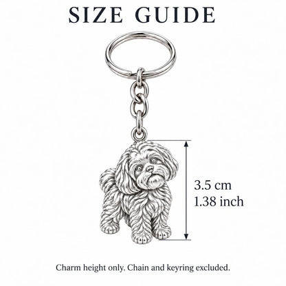 Fluffy Maltipoo Pup Charm Keychain – size guide, 3.5 cm (1.38 in) charm, chain and keyring excluded