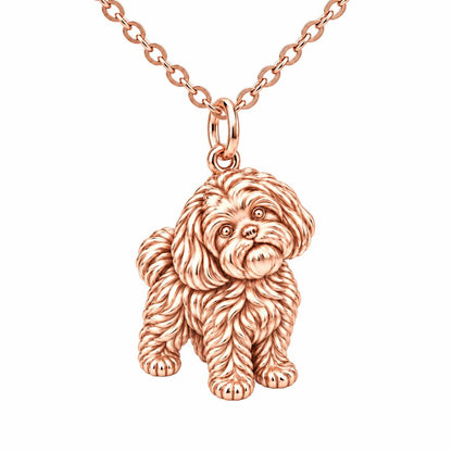 Fluffy Maltipoo Pup Charm Necklace Set – rose gold, front view