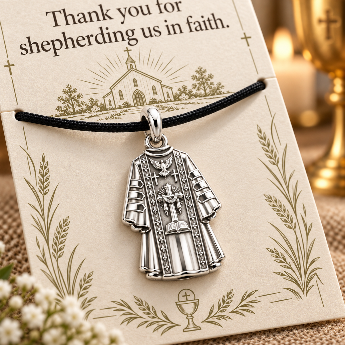 Thank You Father Priest Vestment Charm and Polyester Cord Bracelet Set Gift