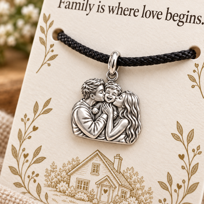 Family Is Where Love Begins Charm and Polyester Cord Bracelet Gift
