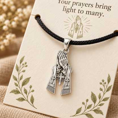 Praying Hands Stole Charm and Polyester Cord Bracelet Set Gift
