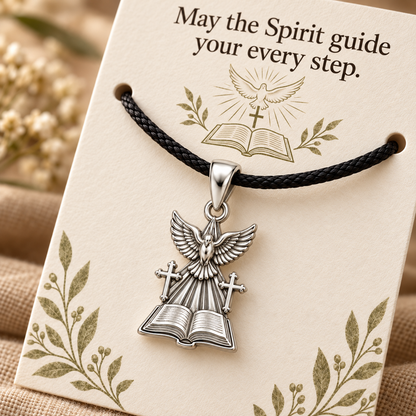 Holy Spirit Dove Bible Charm and Polyester Cord Bracelet Set Gift