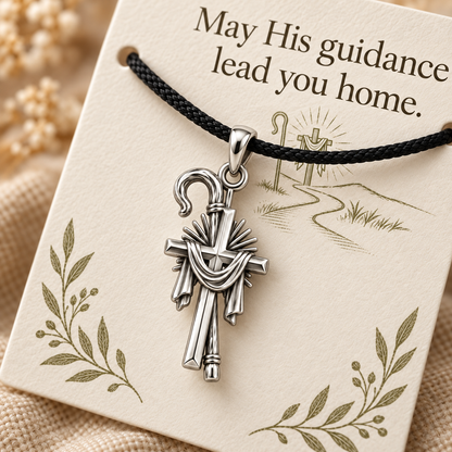 Shepherd Staff Cross Charm and Polyester Cord Bracelet Set Gift