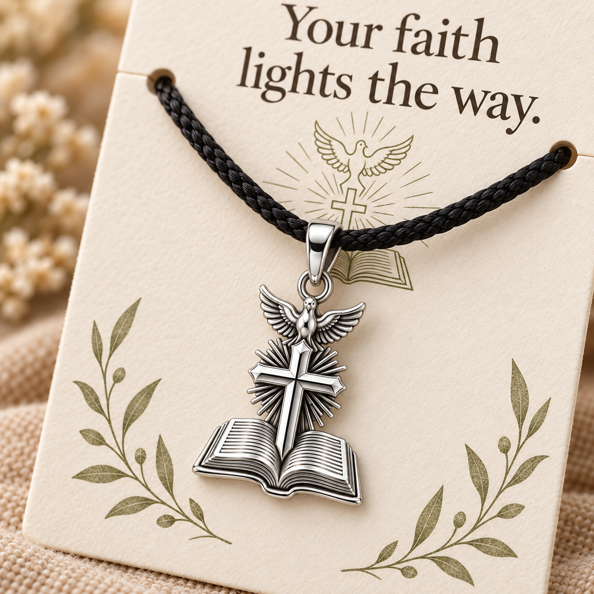 Holy Spirit Cross Bible Charm and Polyester Cord Bracelet Set Gift