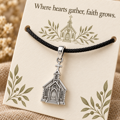 Church Chapel Charm and Polyester Cord Bracelet Set Gift