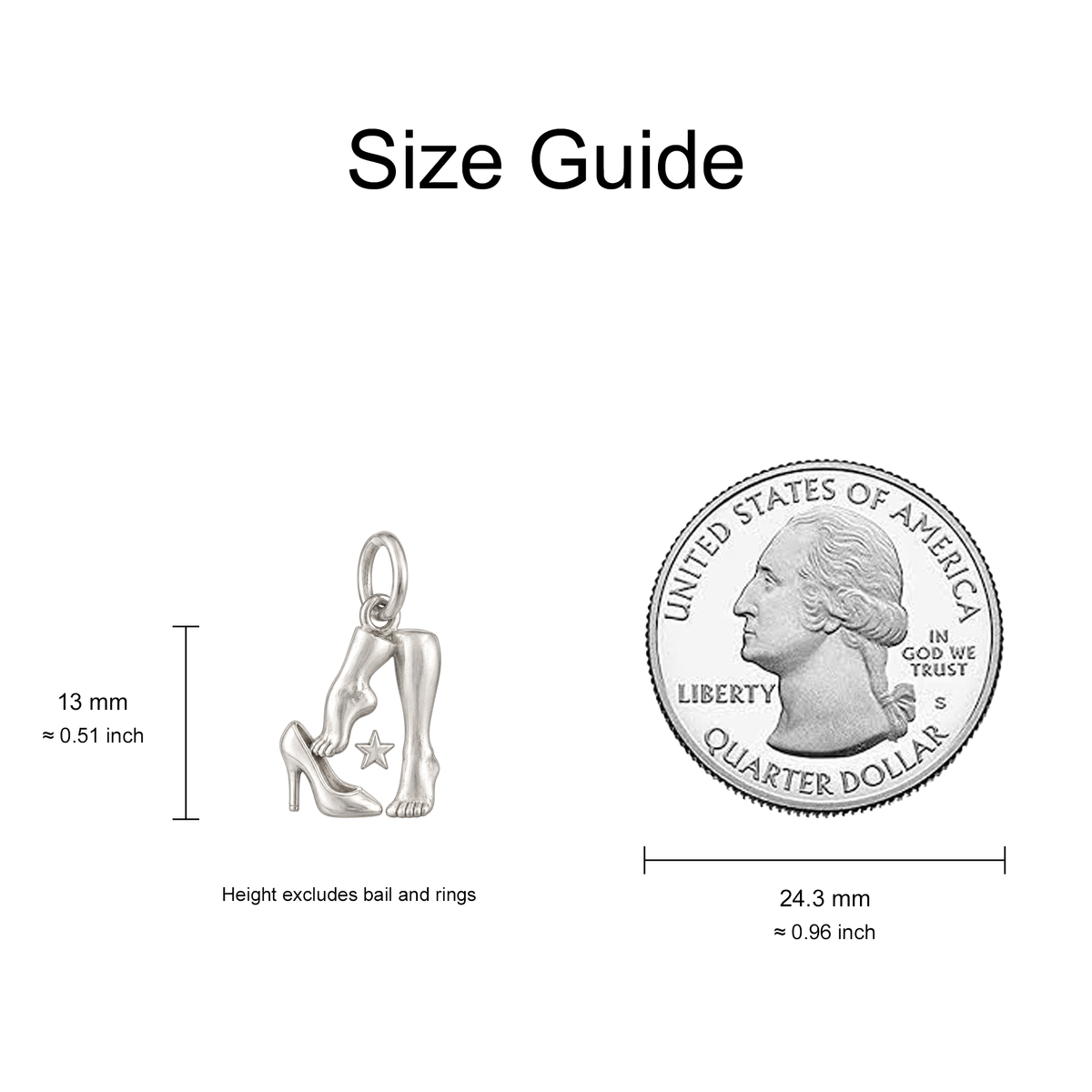 Foot and High Heel Charm — Size Guide — 13 mm body excluding bail and rings — 50-works-silver-20260916-100