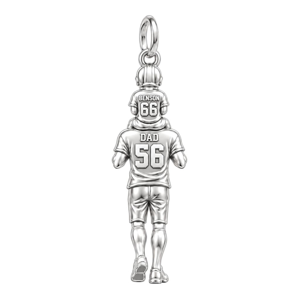 Football Father and Son Charm Bracelet – Personalized Dad Gift – silver charm, front view