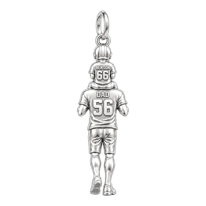 Football Father and Son Charm Bracelet – Personalized Dad Gift – silver charm, front view