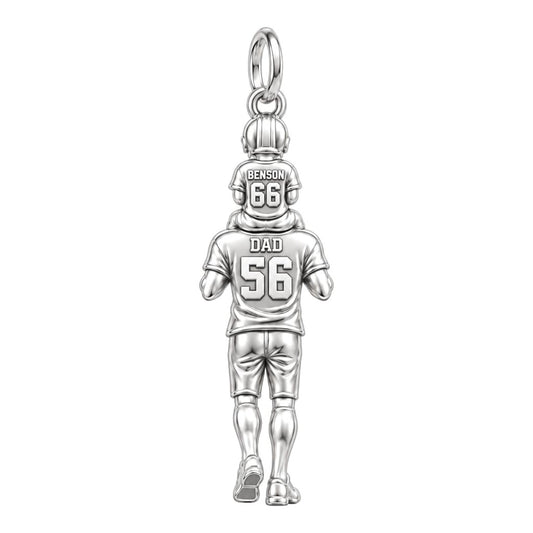 Football Father and Son Charm Bracelet – Personalized Dad Gift – silver charm, front view