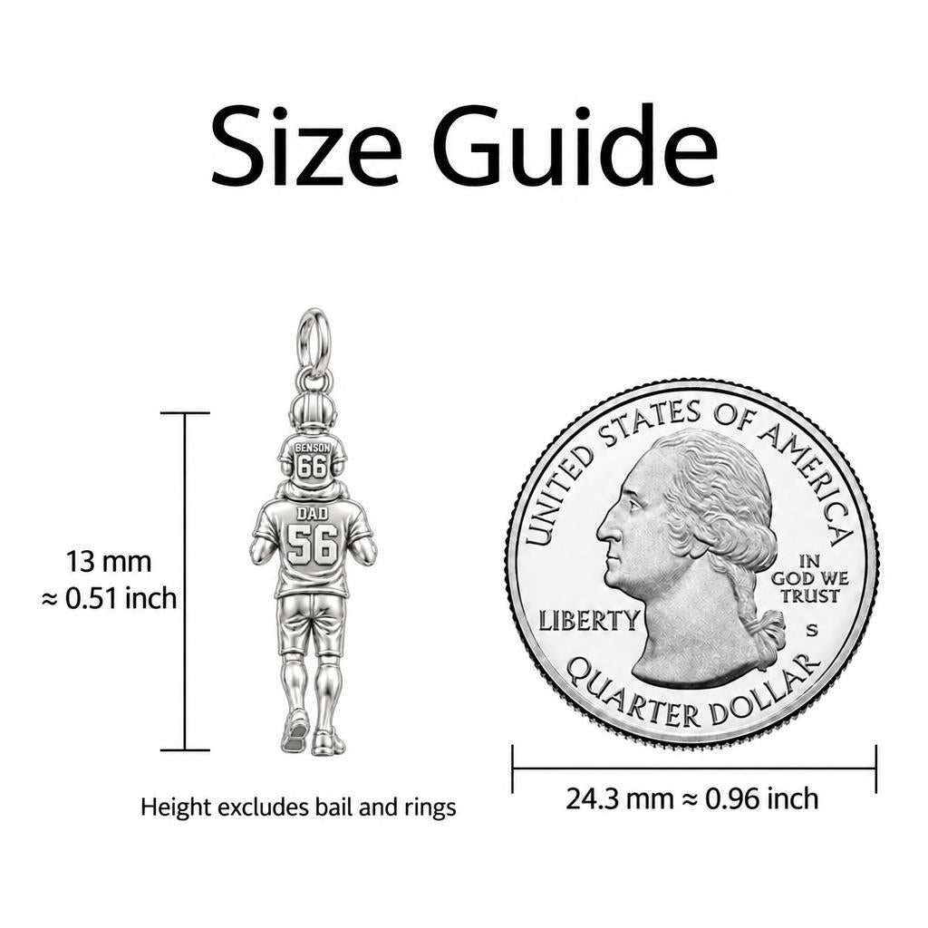 Football Father and Son Charm Bracelet – Personalized Dad Gift – size guide, 13 mm charm next to a quarter