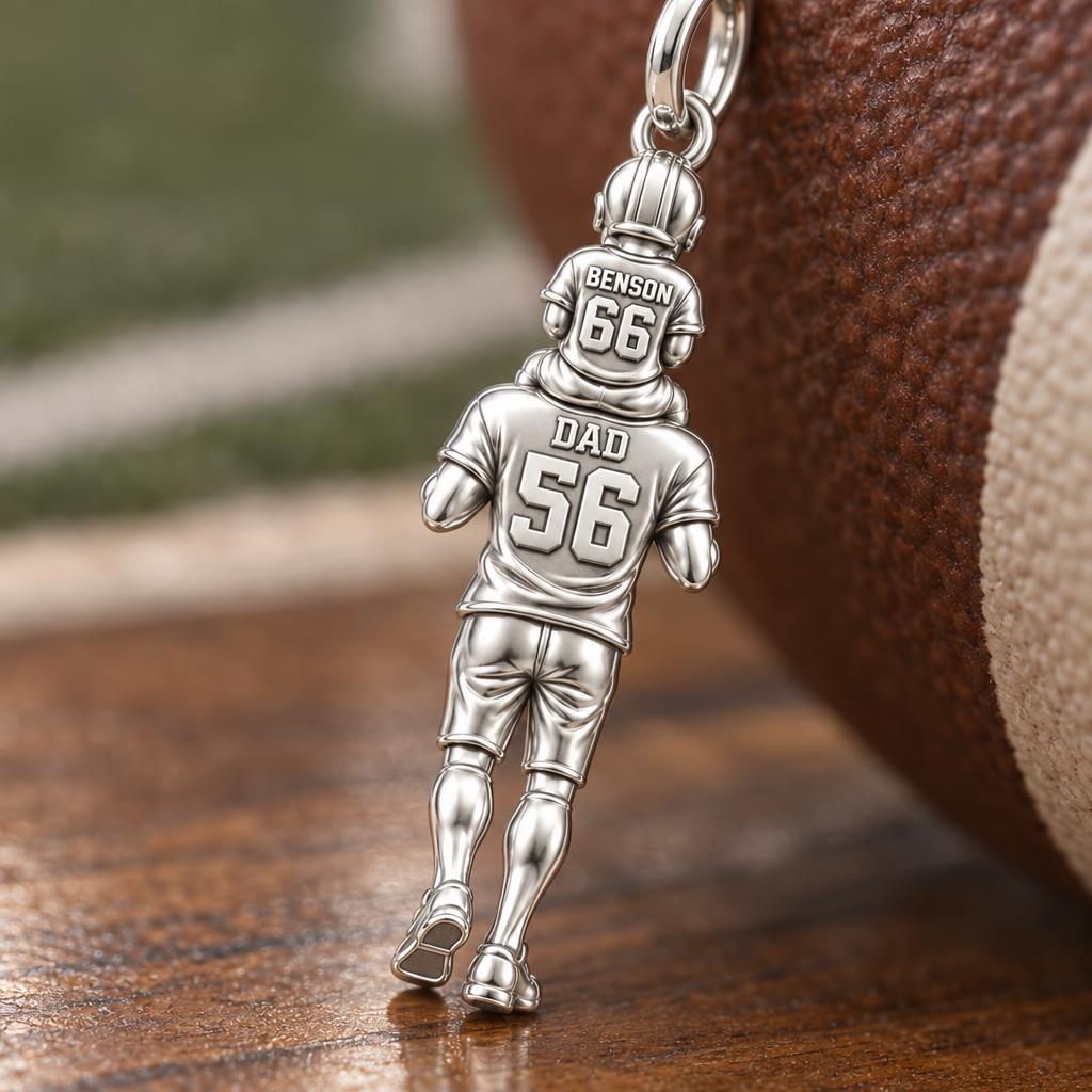 Football Father and Son Charm Bracelet – Personalized Dad Gift – macro detail of the charm