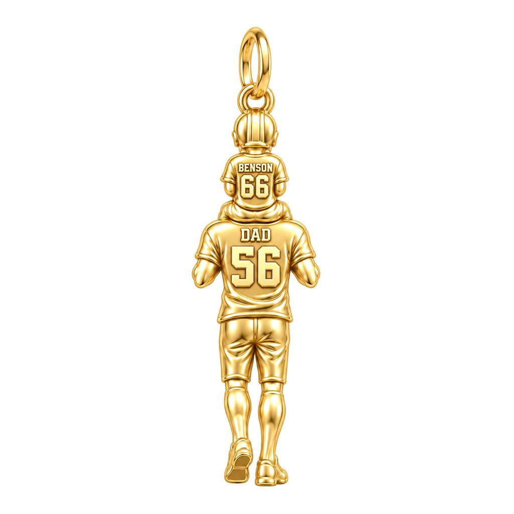Football Father and Son Charm Bracelet – Personalized Dad Gift – 18K gold charm, front view