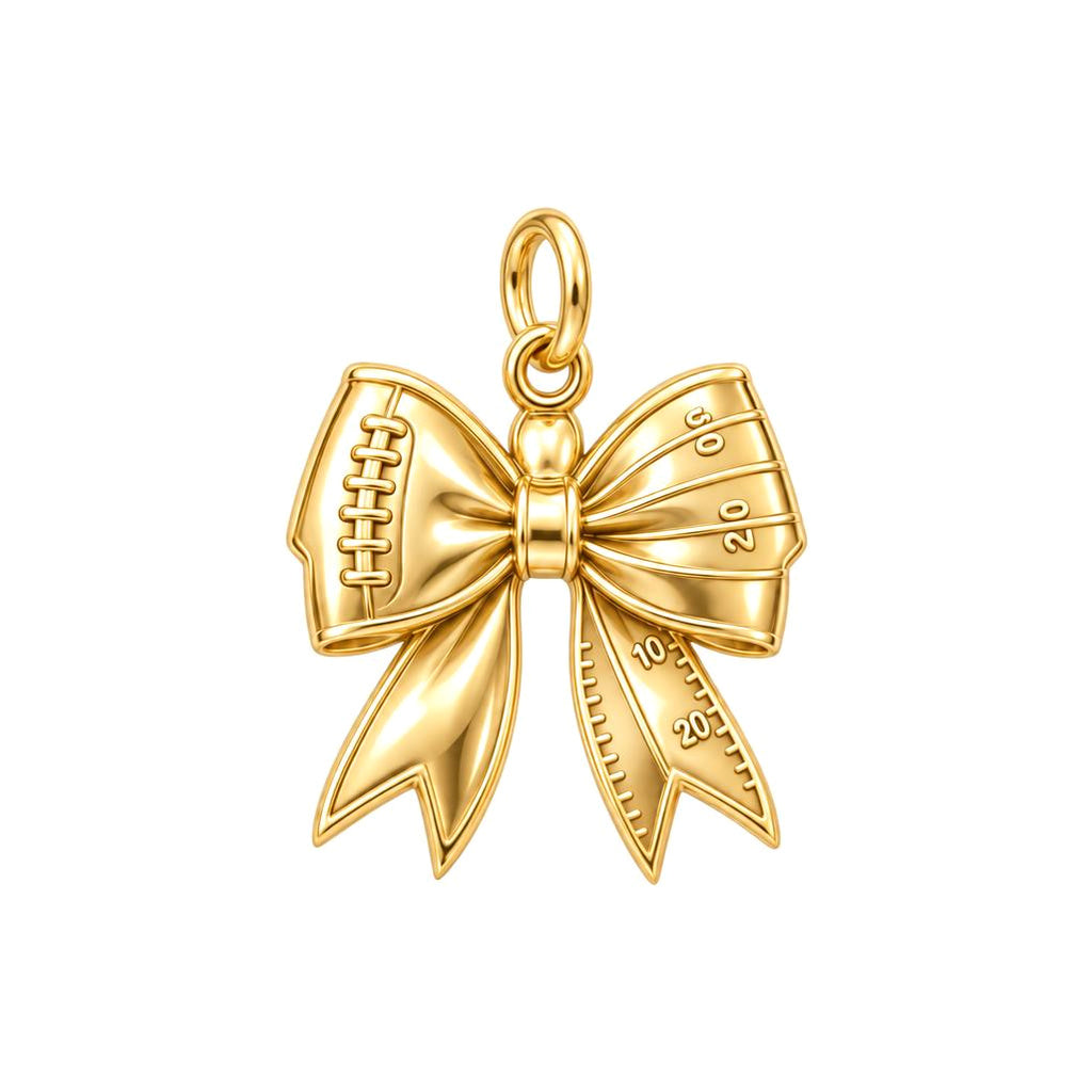 Football Field Bow Charm Bracelet – Personalized Mom Gift – 18K gold charm, front view