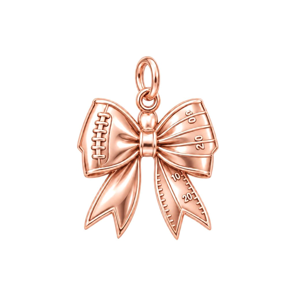 Football Field Bow Charm Bracelet – Personalized Mom Gift – rose gold charm, front view