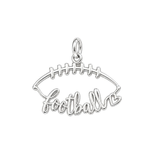 Football Heart Outline Charm Bracelet – Personalized Mom Gift – silver charm, front view