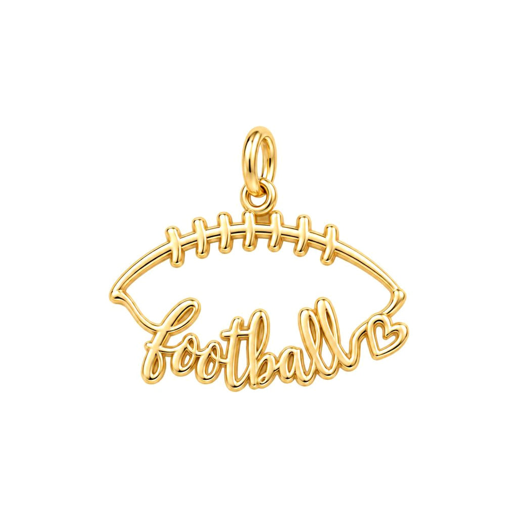 Football Heart Outline Charm Bracelet – Personalized Mom Gift – 18K gold charm, front view