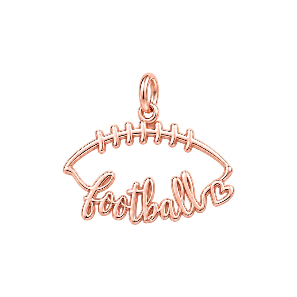 Football Heart Outline Charm Bracelet – Personalized Mom Gift – rose gold charm, front view