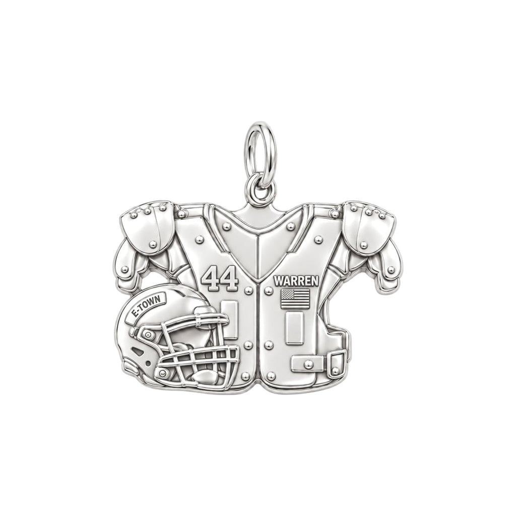 Football Jersey and Helmet Charm Bracelet – Personalized Mom – silver charm, front view