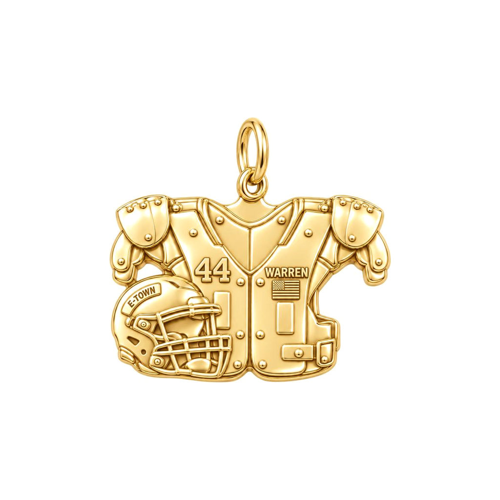 Football Jersey and Helmet Charm Bracelet – Personalized Mom – 18K gold charm, front view