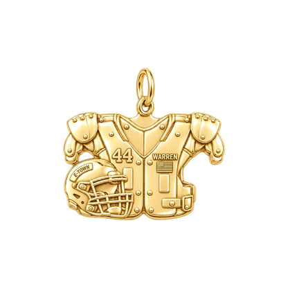 Football Jersey and Helmet Charm Bracelet – Personalized Mom – 18K gold charm, front view