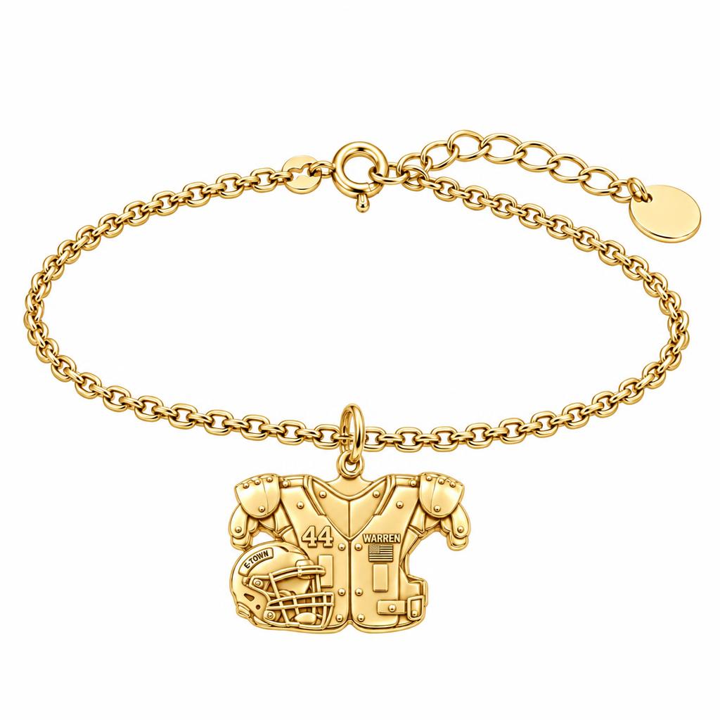 Football Jersey and Helmet Charm Bracelet Set – 18K gold, front view
