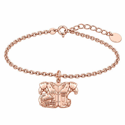 Football Jersey and Helmet Charm Bracelet Set – rose gold, front view