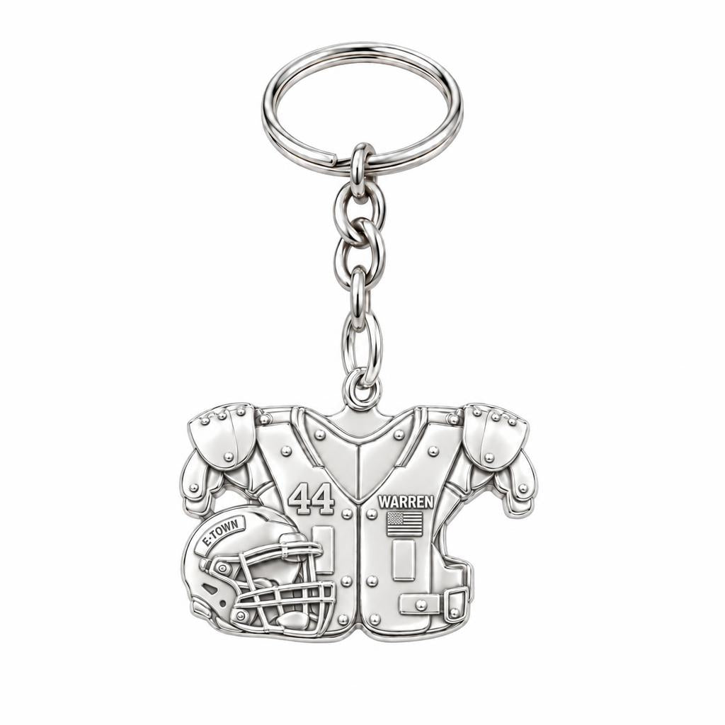 Football Jersey and Helmet Charm Keychain – silver, front view
