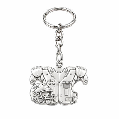 Football Jersey and Helmet Charm Keychain – silver, front view