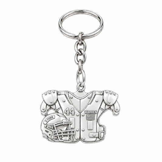Football Jersey and Helmet Charm Keychain – silver, front view