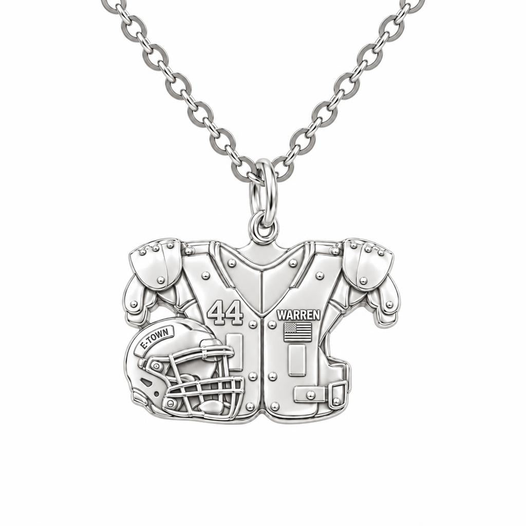 Football Jersey and Helmet Charm Necklace Set – silver, front view