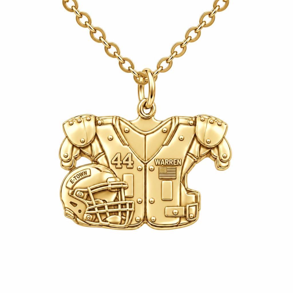 Football Jersey and Helmet Charm Necklace Set – 18K gold, front view