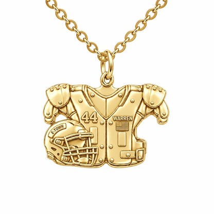 Football Jersey and Helmet Charm Necklace Set – 18K gold, front view