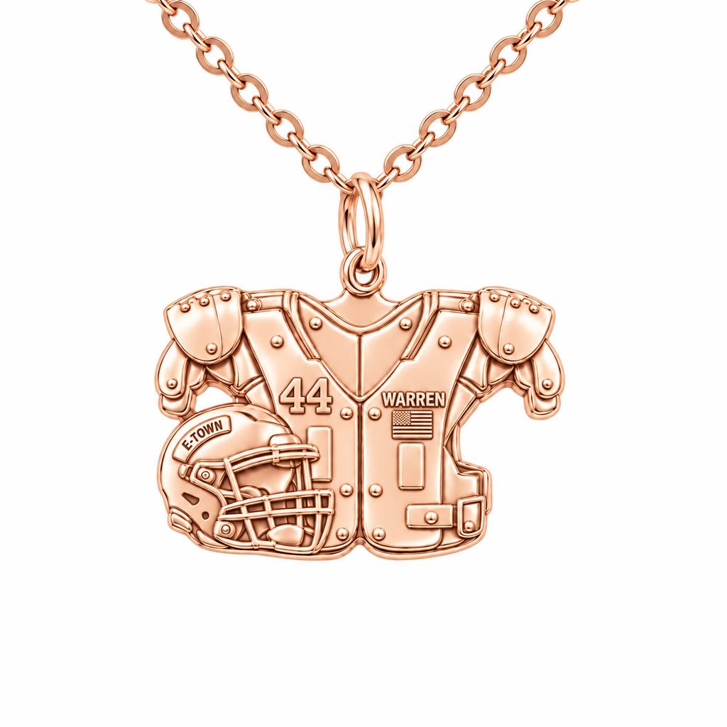 Football Jersey and Helmet Charm Necklace Set – rose gold, front view