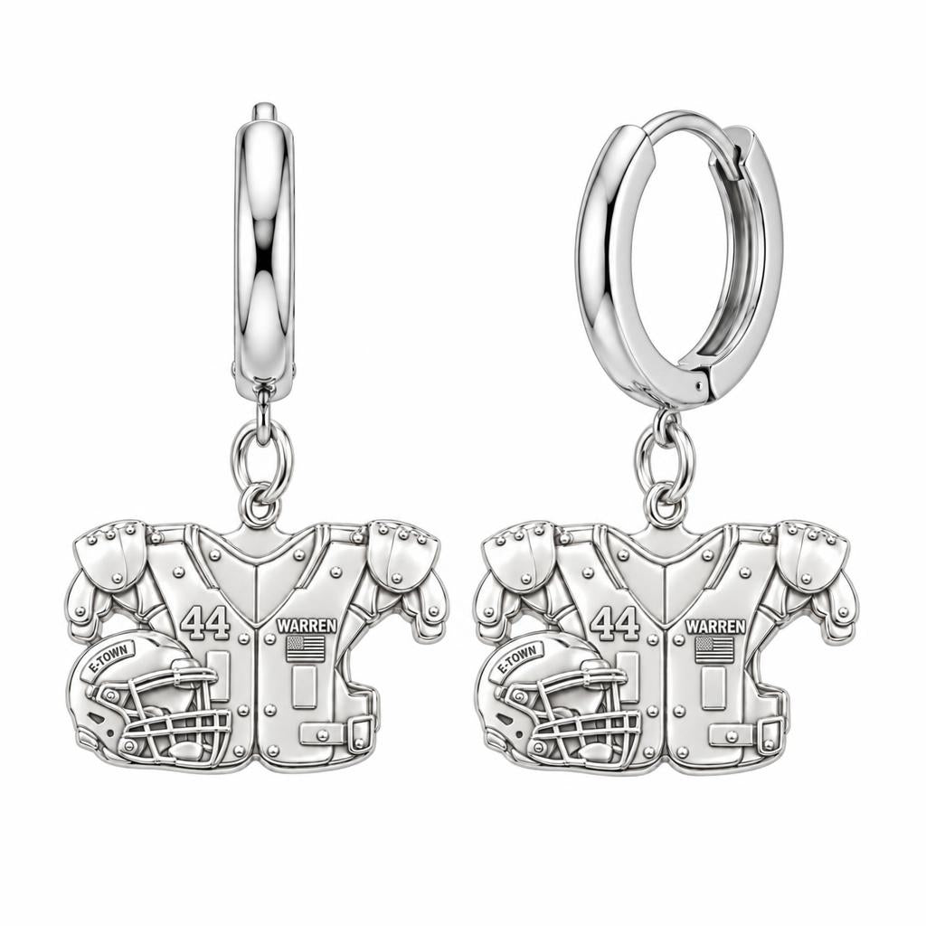 Football Jersey and Helmet Huggie Charm Earrings – silver, front view