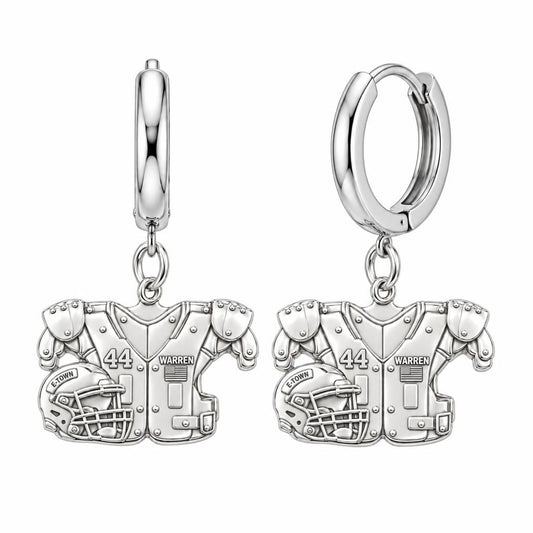 Football Jersey and Helmet Huggie Charm Earrings – silver, front view