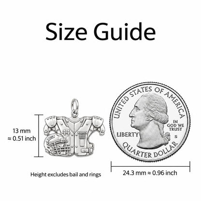 Football Jersey and Helmet Huggie Charm Earrings – size guide, 13 mm charm next to a quarter