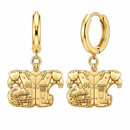 Football Jersey and Helmet Huggie Charm Earrings – 18K gold, front view