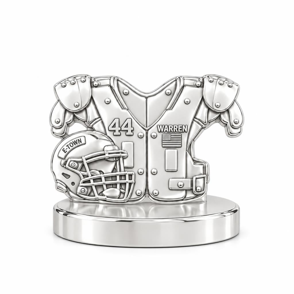 Football Jersey and Helmet Keepsake Plaque – silver, front view