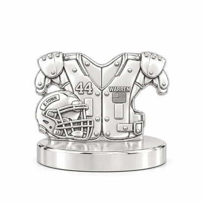 Football Jersey and Helmet Keepsake Plaque – silver, front view
