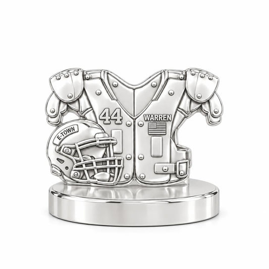 Football Jersey and Helmet Keepsake Plaque – silver, front view