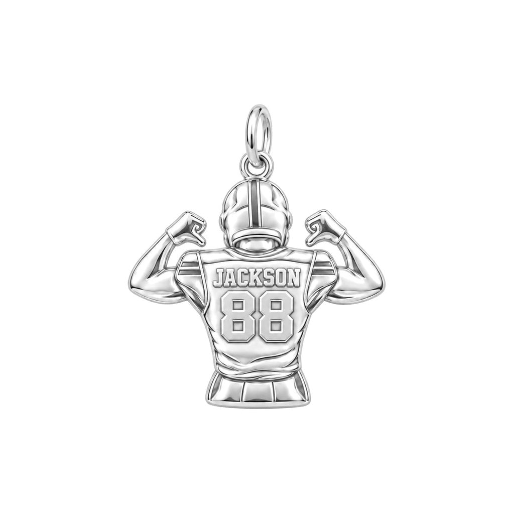 Football Jersey Flex Charm Bracelet – Personalized Mom Gift – silver charm, front view