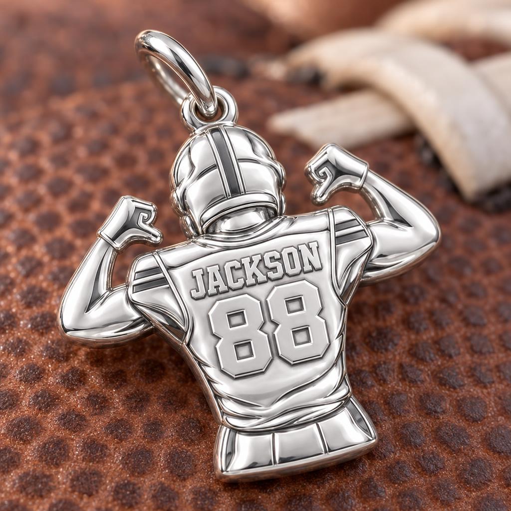 Football Jersey Flex Charm Bracelet – Personalized Mom Gift – macro detail of the charm
